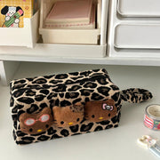 SkinSparkle ® Hello Kitty Leopard Black Leather Makeup Bag ✨