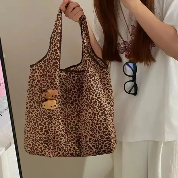 SkinSparkle ® Hello Kitty Leopard Black Leather Makeup Bag ✨