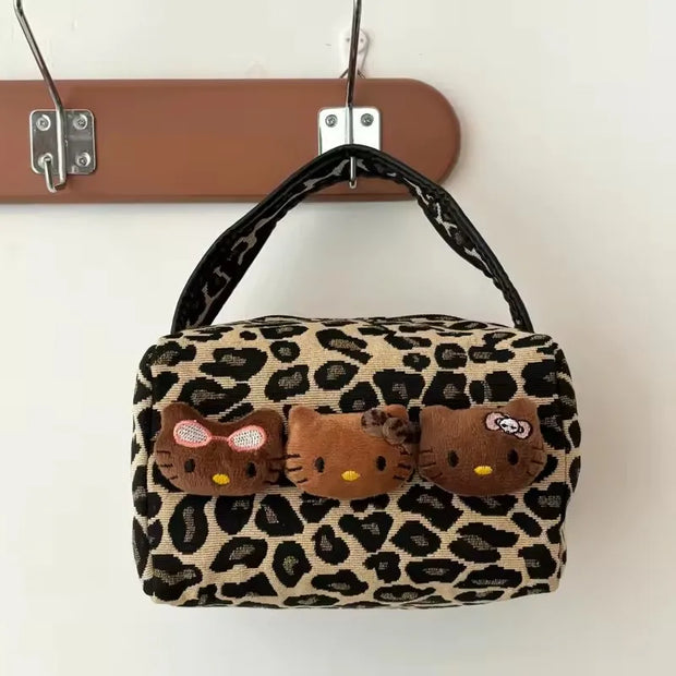 SkinSparkle ® Hello Kitty Leopard Black Leather Makeup Bag ✨