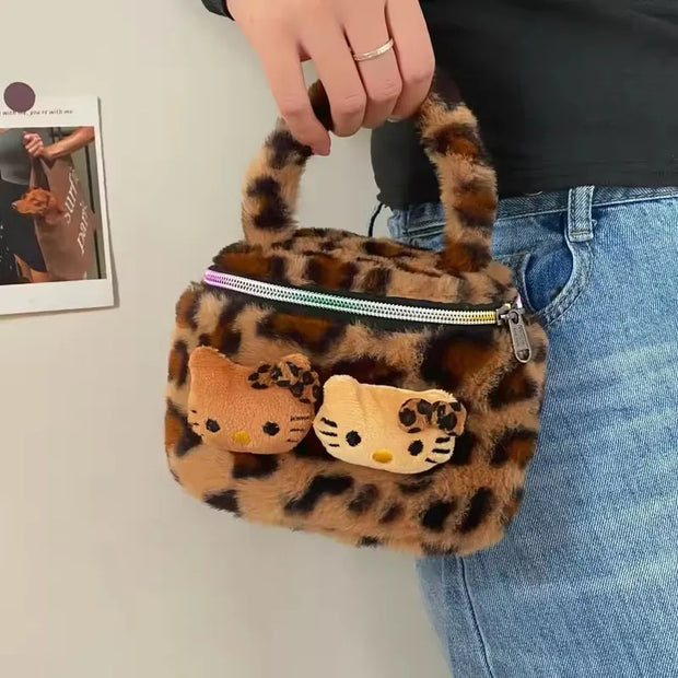 SkinSparkle ® Hello Kitty Leopard Black Leather Makeup Bag ✨