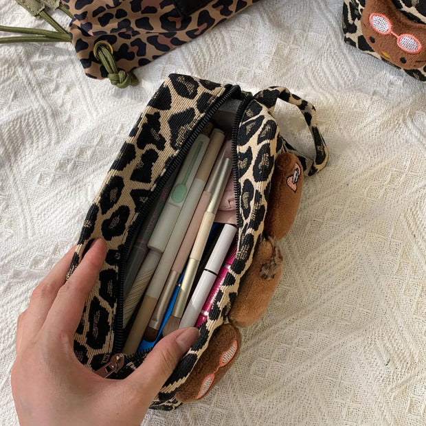 SkinSparkle ® Hello Kitty Leopard Black Leather Makeup Bag ✨