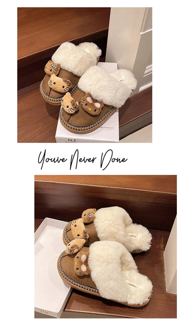 SkinSparkle ® Y2K Kawaii Miniso Hello Kitty Plüsch-Slipper ✨