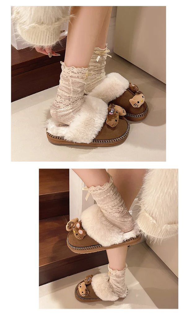 SkinSparkle ® Y2K Kawaii Miniso Hello Kitty Plüsch-Slipper ✨
