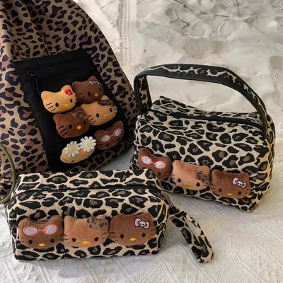 SkinSparkle ® Hello Kitty Leopard Black Leather Makeup Bag ✨